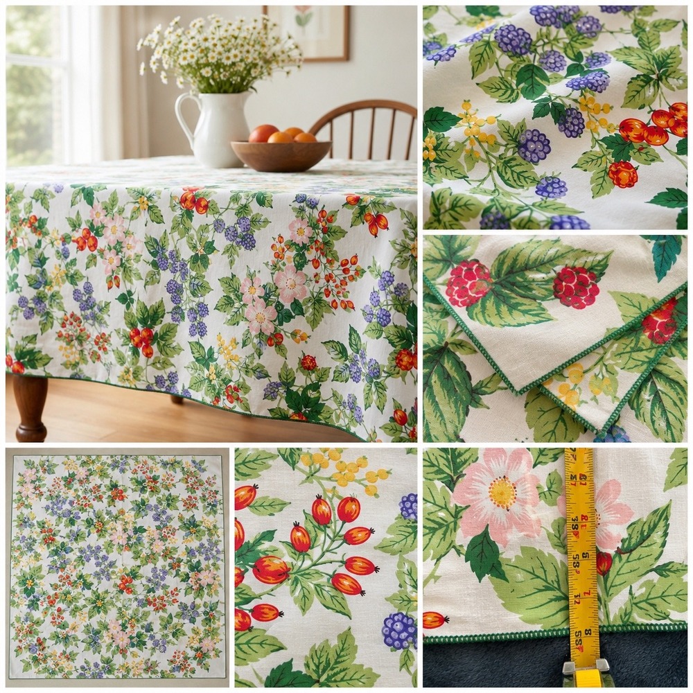 Vintage Inspired Floral Berry‎ Tablecloth 53x80 Cottagecore Botanical Garden H